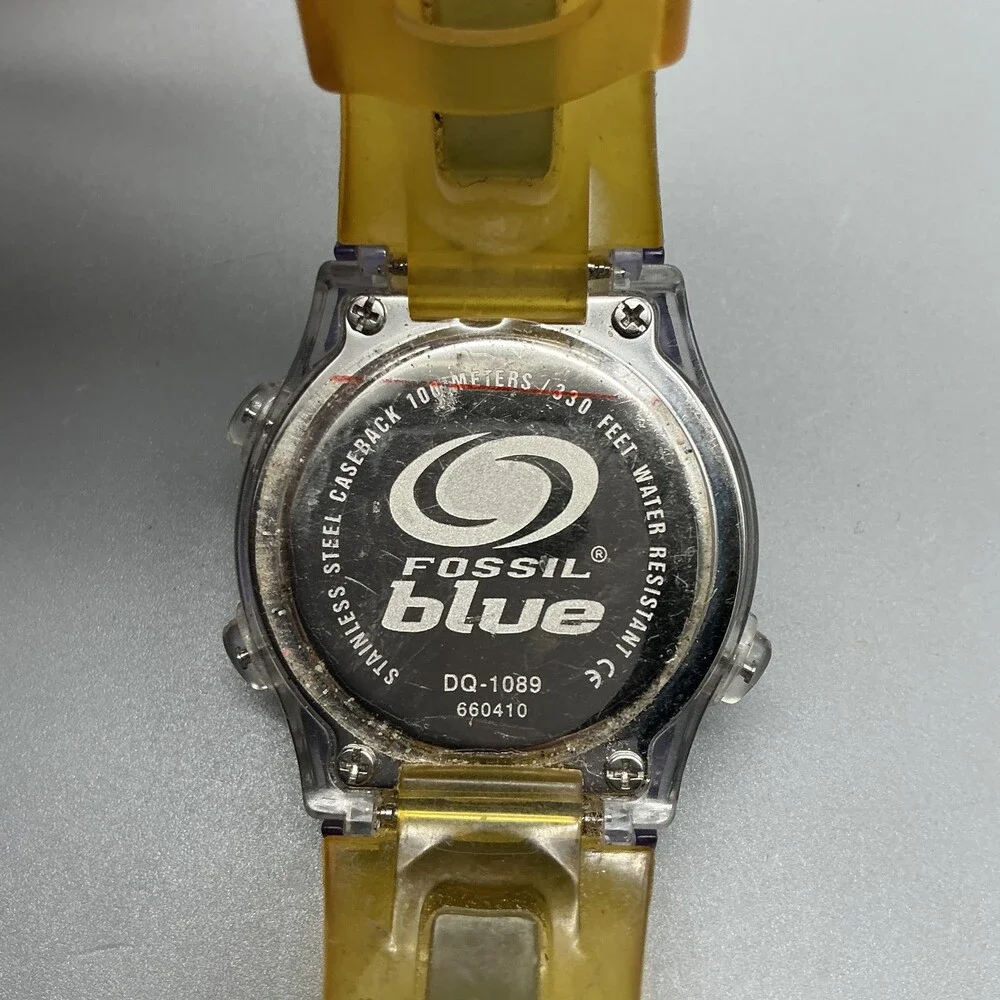 Vintage Fossil Blue DQ-1089 Womens Watch 33mm Digital Purple Yellow New Battery